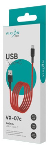 Кабель USB 2.0 A вилка - Type C 1 м  Vixion VX-07c PRO 2.4A красный