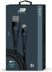 Кабель USB 3.0 A вилка - 8pin 1 м Borasco Lightning 1m 3А Fishbone усиленный черный