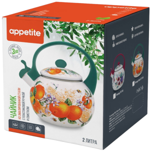 Чайник со свистком APPETITE Orange fruit, FT7-OR, 2 л.