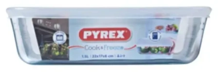 Форма для выпечки стекло Pyrex, Cook Freez, прямоугол., с крышкой, 17х22х6 см, 1,5 л. (242P000)