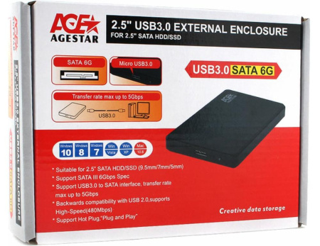 Внешний корпус AgeStar 3UB2P2 SATA III пластик черный 2.5"