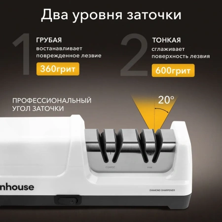 Точилка для ножей электрическая Inhouse IKSH-2601W, белая