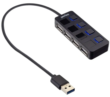 Коммутатор USB 2.0 Perfeo PF-H044 Black