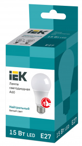 Лампочка E27 светодиод. IEK 15Вт(1300Lm) А60 холодный свет 4000K (617332) LLE-A60-15-230-40-E27