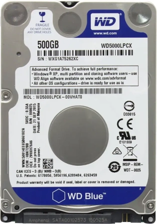 HDD 2,5" SATA 500Gb WD WD5000LPCX (5400rpm) 16Mb