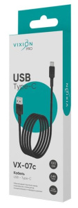 Кабель USB 2.0 A вилка - Type C 1 м  Vixion VX-07c PRO 2.4A черный