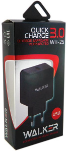 СЗУ WALKER 3А WH-25, 3А, 18Вт, USB, поддержка QC, + кабель Lightning черное