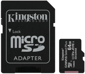 Карта micro-SD 64 GB Kingston Class10 CanvasSelect Plus + adapter