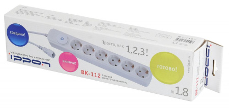 Фильтр сетевой Ippon BK112 (6 oultet power strip 1,8 meters) вилка UPS