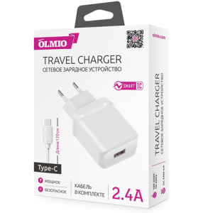 СЗУ OLMIO USB 2.4A Smart IC +TypeC