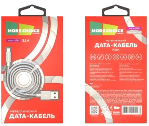 Кабель USB 2.0 A вилка - microUSB 1 м More choice K31m (Серебристый)