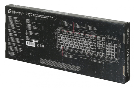 Клавиатура Oklick 747G серый/черный USB Multimedia for gamer LED
