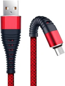 Кабель USB 2.0 A вилка - microUSB 1 м Borasco 3А Fishbone усиленный красный