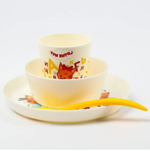 Набор столовый детский ТРИ КОТА «Обучайка» (тарелка, миска, стакан, ложка)(7386891)