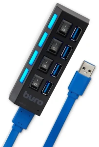 Коммутатор USB 3.0 Buro BU-HUB4-U3.0-L 4порт. черный