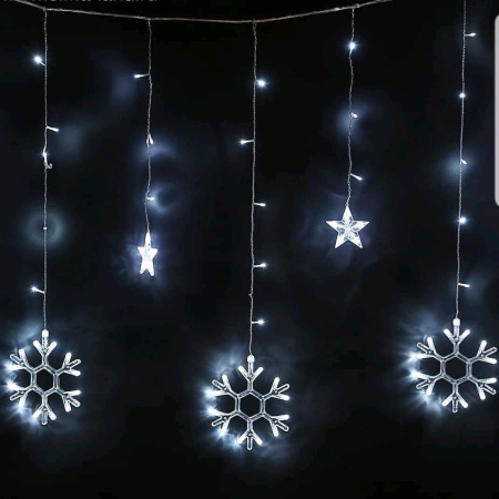 Электрогирлянда BIKSON "Снежинки" LED, белый,  6 снежинок, 6 звезд + коннектор (O0416-86)