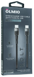 Кабель USB 3.0 Type C - Type C 1.2 м 3A Olmio 60W PD BOLT черный