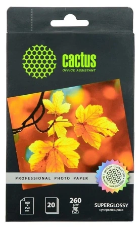 Бумага Cactus 10x15 260 г/м2 20л,суперглянцевая CS-HGA626020