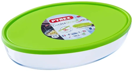 Форма для выпечки стекло Pyrex, Cook&Store XL, овальная, с крышкой, зеленая, 35х24х6 см, 3 л. (346P0