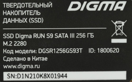 SSD М.2 256Gb Digma DGSR1256GS93T Run S9