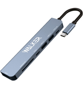 Коммутатор USB 2.0 WALKER WHUB-71 серый