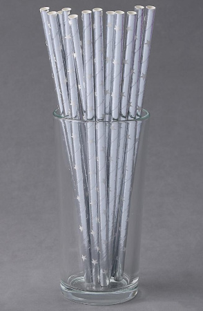 Трубочки для коктейля «Звёзды», серебро, набор 12 шт.(9686267)