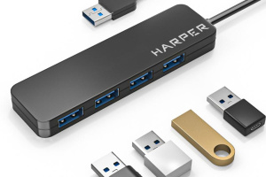 Коммутатор USB 2.0 Harper HUB-04P Black 