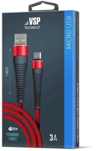 Кабель USB 2.0 A вилка - microUSB 1 м Borasco 3А Fishbone усиленный красный