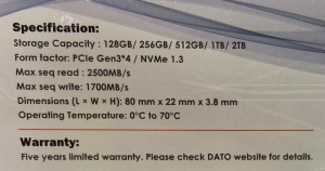 SSD М.2 256Gb Dato DP700SSD DP700 M.2 2280