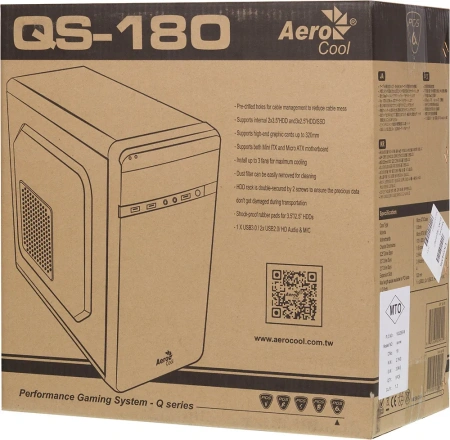 Корпус Aerocool Qs-180 черный w/o PSU mATX 1x80mm 2xUSB2.0 1xUSB3.0 audio