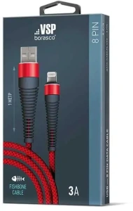 Кабель USB 3.0 A вилка - 8pin 1 м Borasco Lightning 1m 3А Fishbone усиленный красный