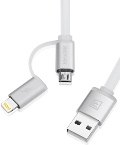 Кабель USB 2.0 A вилка - 8pin+microUSB Remax Aurora 1м White