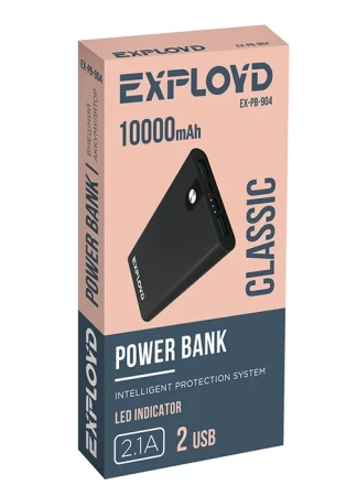 Повербанк 10000 мАч EXPLOYD EX-PB-904 2 USB 2.1A чёрный