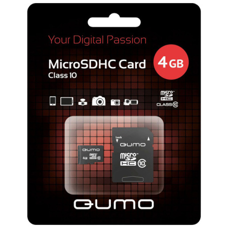 Карта micro-SD 4GB QUMO QM4GMICSDHC10