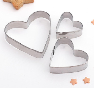 Форма для выпечки (набор) Доляна «Сердечко» для печенья, 3 шт., хром (1018113)