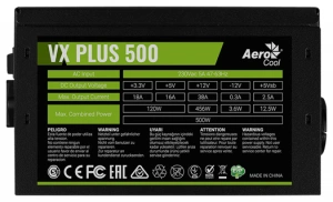Блок питания Aerocool ATX 500W VX-500 PLUS (24+4+4pin) 120mm fan 3xSATA RTL