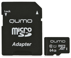 Карта micro-SD 64 GB QUMO Class 10 UHS-I QM64GMICSDXC10U1 + адаптер