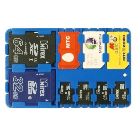 Держатель для карт памяти и SIM карт SD-SIM Holder Blue, размер с банковскую карту, для 2*SD, 3*SIM карт, 4*microSD