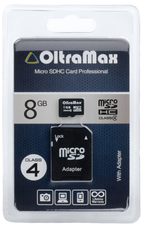 Карта micro-SD 8 GB OLTRAMAX class4+ адаптер SD